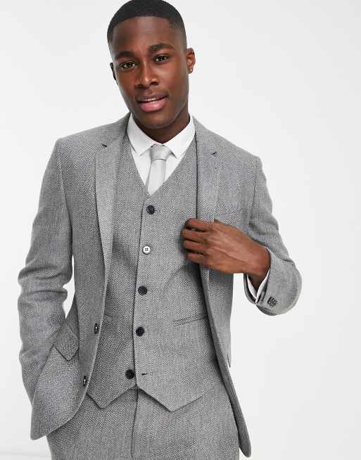 ASOS DESIGN - Veste de costume ultra ajustée à chevrons en laine mélangée - Anthracite