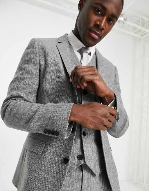 ASOS DESIGN - Veste de costume ultra ajustée à chevrons en laine mélangée - Anthracite, 3 de 4