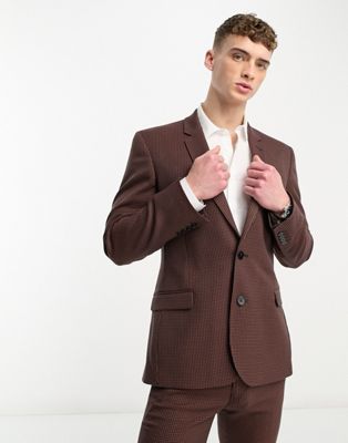 ASOS DESIGN super skinny suit jacket in brown and rust micro check  - ASOS Price Checker