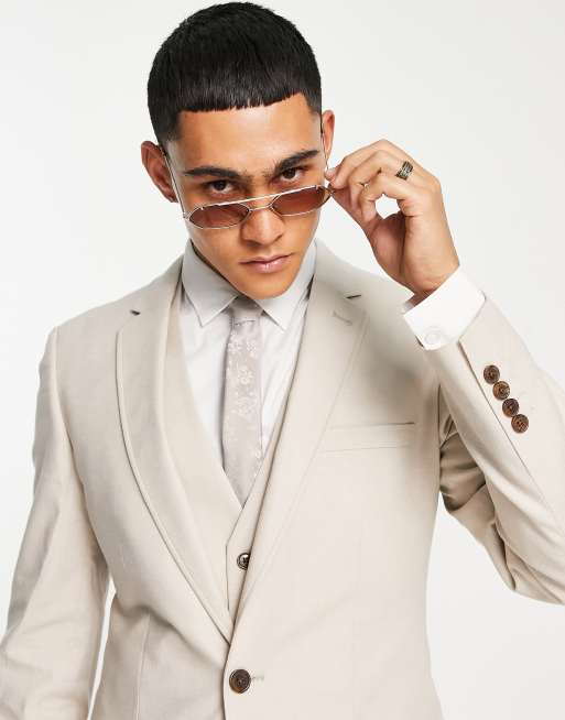 ASOS DESIGN - Veste de costume ultra ajustée en lin mélangé - Taupe, 4 de 4