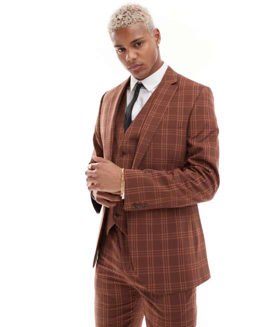 ASOS DESIGN - Veste de costume ultra skinny à carreaux ton sur ton - Taupe
