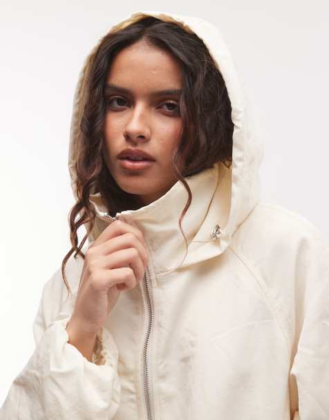 ASOS DESIGN veste de pluie déperlante à ourlet boule en neutre - view 1
