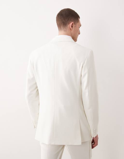 ASOS DESIGN - Veste de smoking ajustée à double boutonnage avec détail en satin - Ivoire, 5 de 5