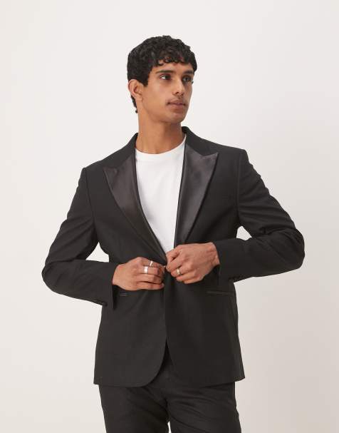 ASOS DESIGN - Veste de smoking ajustée en lin mélangé - Noir - view 1
