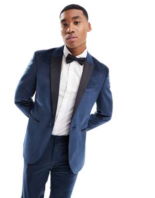 ASOS DESIGN slim tuxedo suit jacket in navy velvet - ASOS Price Checker