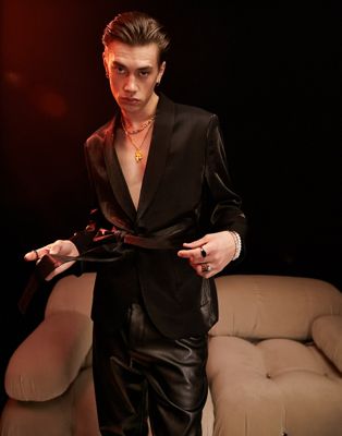 Homme Veste de smoking ajustée ultra brillante - Noir
