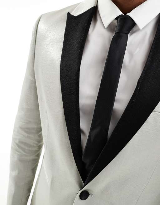 ASOS DESIGN - Veste de smoking avec revers fins contrastants - Noir et argenté, 2 de 5