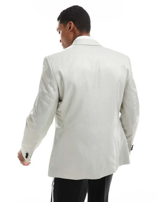 ASOS DESIGN - Veste de smoking avec revers fins contrastants - Noir et argenté, 3 de 5
