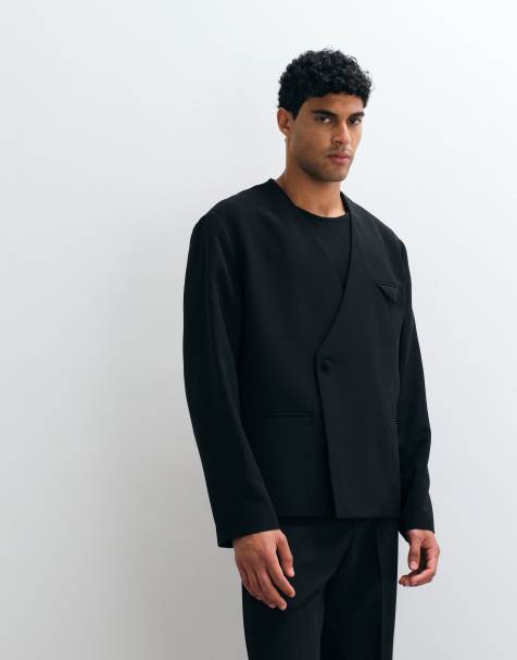 ASOS DESIGN - Veste de smoking coupe carrée sans col - Noir - view 1