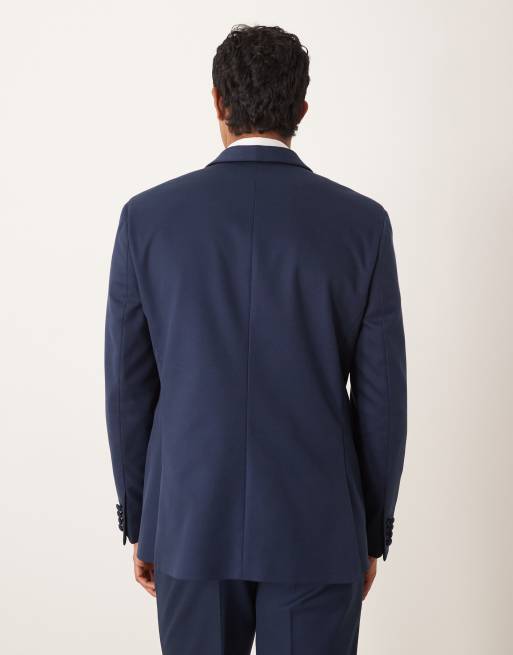 ASOS DESIGN - Veste de smoking coupe classique en sergé à double boutonnage et revers style châle - Bleu marine, 3 de 5