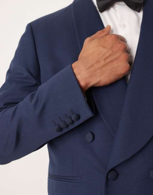 ASOS DESIGN - Veste de smoking coupe classique en sergé à double boutonnage et revers style châle - Bleu marine, 4 de 5