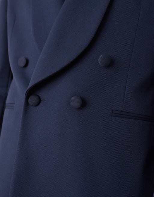 ASOS DESIGN - Veste de smoking coupe classique en sergé à double boutonnage et revers style châle - Bleu marine, 5 de 5
