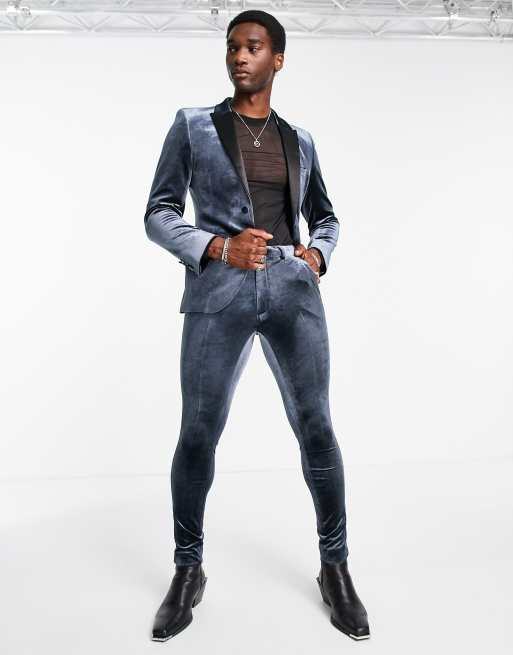 ASOS DESIGN - Veste de smoking ultra slim en velours - Bleu marine, 4 de 4