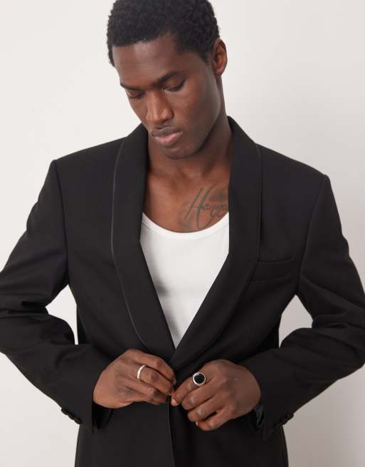 ASOS DESIGN Veste de soiree ajustee avec revers style chale Noir ASOS