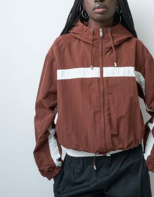 ASOS DESIGN veste de survêtement color block à capuche marron et crème, 3 de 4