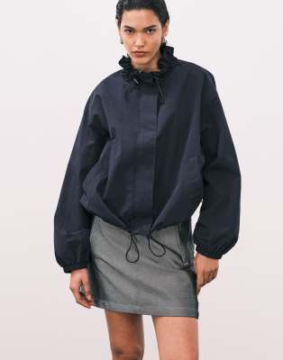 ASOS DESIGN - Veste de survêtement en nylon à ourlet bulle - Bleu marine