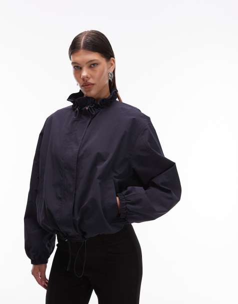 ASOS DESIGN - Veste de survêtement en nylon à ourlet bulle - Bleu marine - view 1
