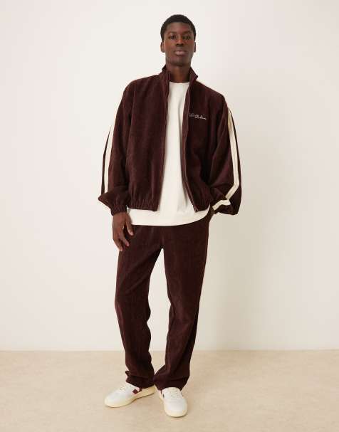 ASOS DESIGN - Veste de survêtement en velours côtelé à broderie - Bordeaux - view 1