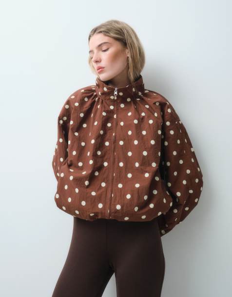 ASOS DESIGN veste de survêtement oversize à basque bouffante à pois marron - view 1