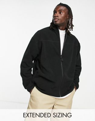 ASOS DESIGN oversized zip track through jacket in black polar fleece - ASOS Price Checker