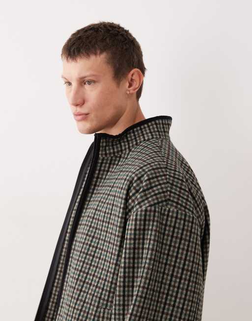 ASOS DESIGN - Veste de survêtement oversize en aspect laine à carreaux - Vert, 4 de 5