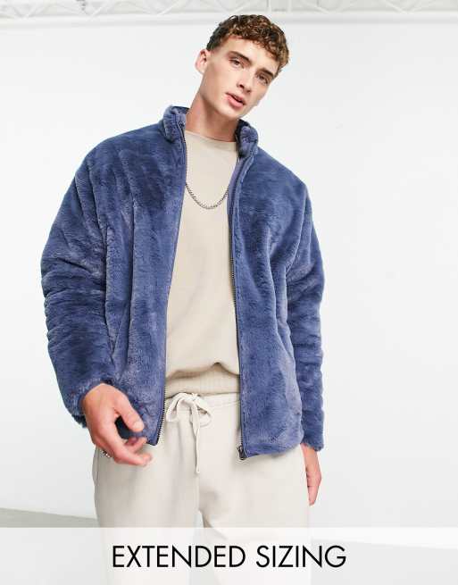 Veste fausse fourrure bleu sales