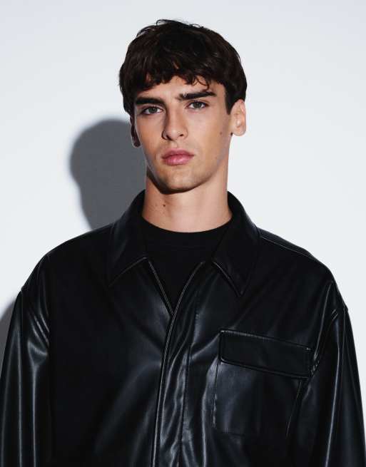 ASOS DESIGN - Veste de survêtement oversize en imitation cuir - Noir, 3 de 5