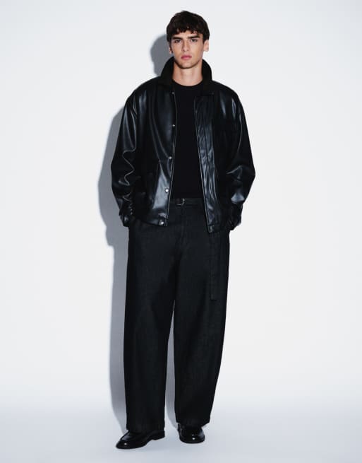 ASOS DESIGN - Veste de survêtement oversize en imitation cuir - Noir, 4 de 5