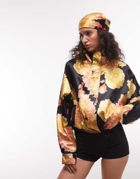 ASOS DESIGN - Veste de survêtement oversize en satin à imprimé floral vif - view 1
