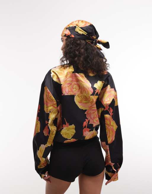 ASOS DESIGN - Veste de survêtement oversize en satin à imprimé floral vif, 4 de 4