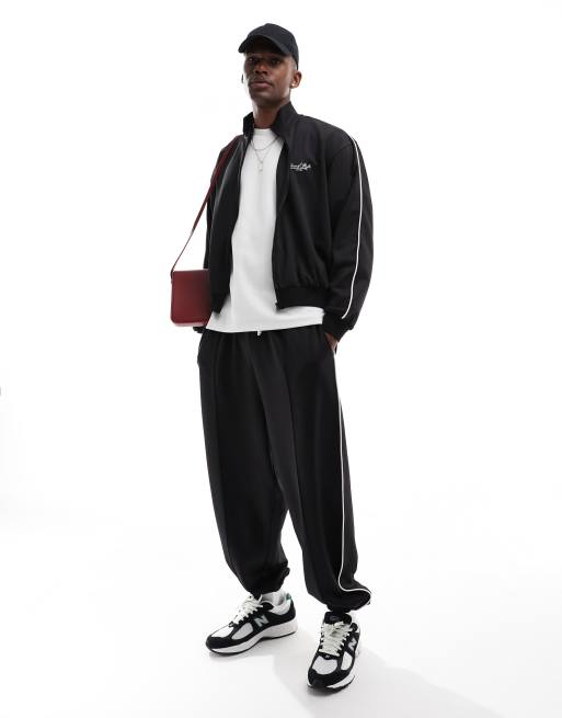 ASOS DESIGN - Veste de survêtement zippé d'ensemble avec passepoil sur le côté - Noir, 3 de 4