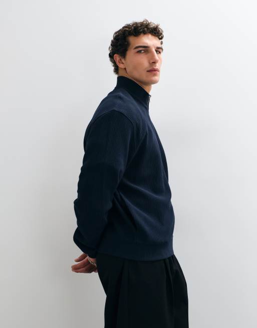 ASOS DESIGN veste de survêtement zippée coupe relaxed boxy, ensemble coordonné, à côte ottoman, marine, 2 de 10