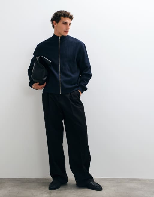 ASOS DESIGN veste de survêtement zippée coupe relaxed boxy, ensemble coordonné, à côte ottoman, marine, 3 de 10
