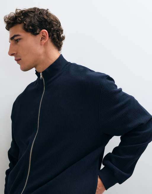 ASOS DESIGN veste de survêtement zippée coupe relaxed boxy, ensemble coordonné, à côte ottoman, marine, 4 de 10