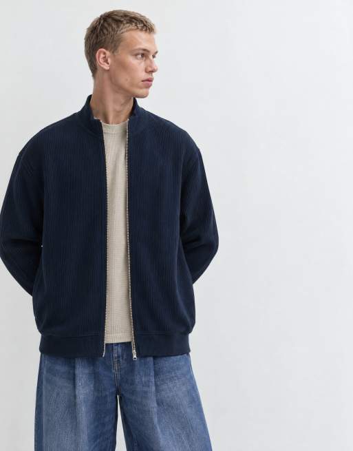ASOS DESIGN veste de survêtement zippée coupe relaxed boxy, ensemble coordonné, à côte ottoman, marine, 6 de 10