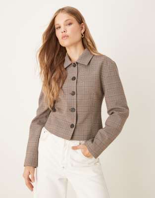 ASOS DESIGN - Veste de tailleur ajustée à carreaux avec col - Gris-Multicolore