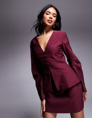 ASOS DESIGN - Veste de tailleur d'ensemble avec taille cintrée - Bordeaux-Rouge