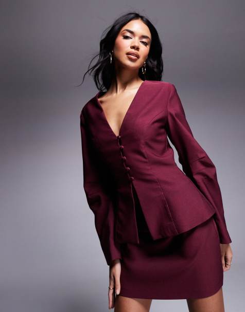 ASOS DESIGN - Veste de tailleur d'ensemble avec taille cintrée - Bordeaux - view 1