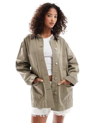 ASOS DESIGN - Veste de travail en jean avec col contrastant - Kaki - view 1
