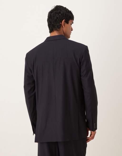 ASOS DESIGN - Veste décontractée coupe croisée avec rayures tissées discrètes - Bleu marine, 3 de 5