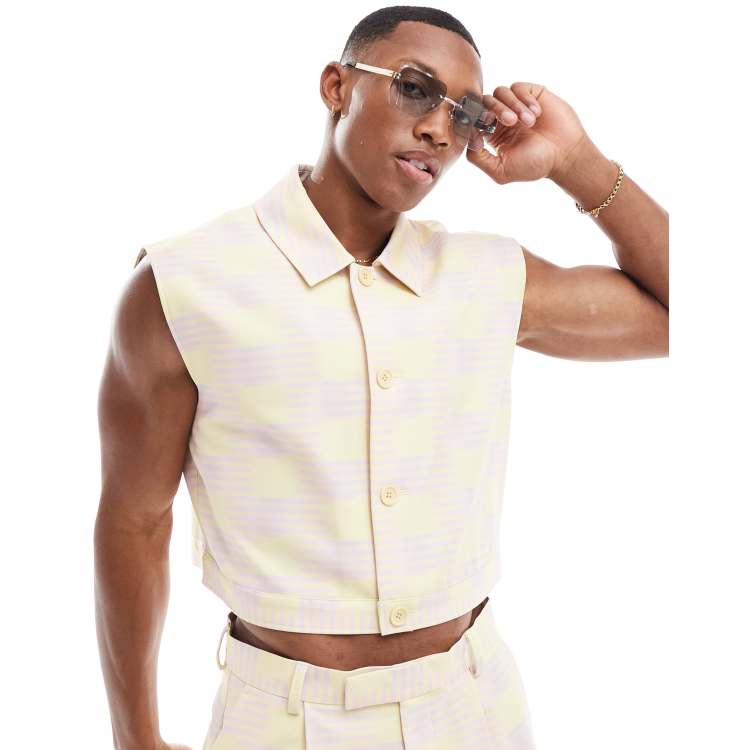 ASOS DESIGN Veste d ensemble ajustee et elegant a carreaux Jaune ASOS