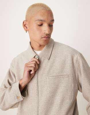 ASOS DESIGN - Veste d'ensemble élégante style blouson en tissu flammé texturé - Taupe-Neutre
