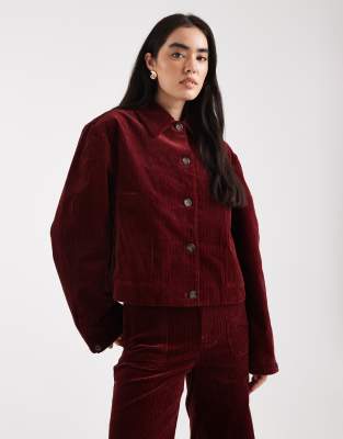 ASOS DESIGN - Veste d'ensemble en velours côtelé - Bordeaux-Rouge