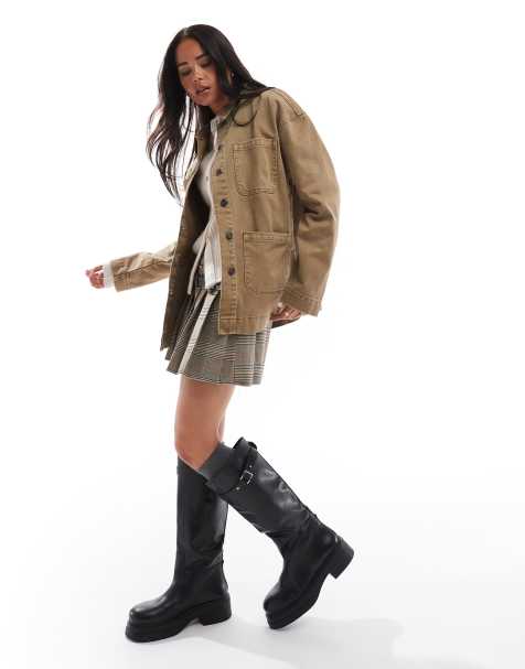 ASOS DESIGN - Veste d'ensemble utilitaire en jean avec col contrastant - Marron - view 1