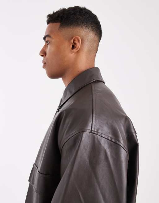 ASOS DESIGN - Veste d'entraîneur imitation cuir - Marron, 4 de 5