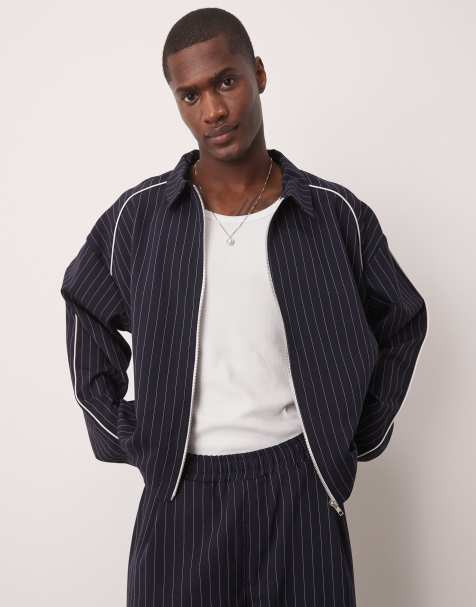 ASOS DESIGN - Veste d'entraîneur oversize d'ensemble à fines rayures - Bleu marine - view 1