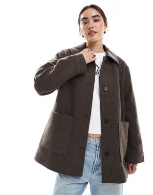 ASOS DESIGN - Veste élégante avec col en similicuir et doublure matelassée - Moka-Marron