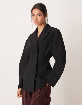 ASOS DESIGN - Veste élégante avec taille cintrée et col - Noir