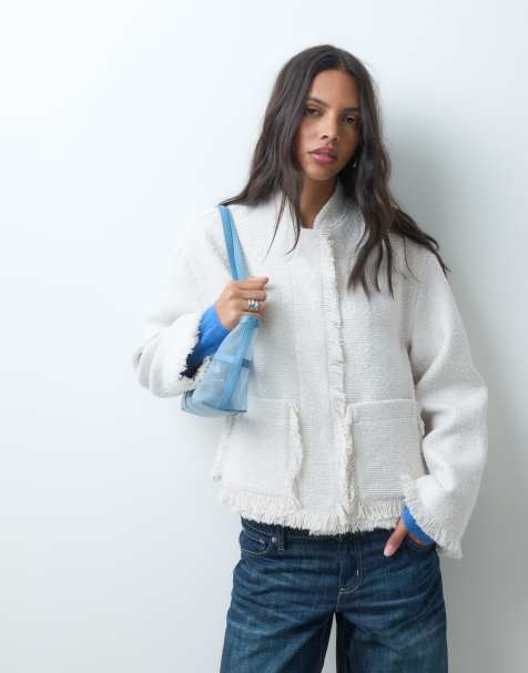 ASOS DESIGN veste en bouclé mélange de laine crème sans col - view 1
