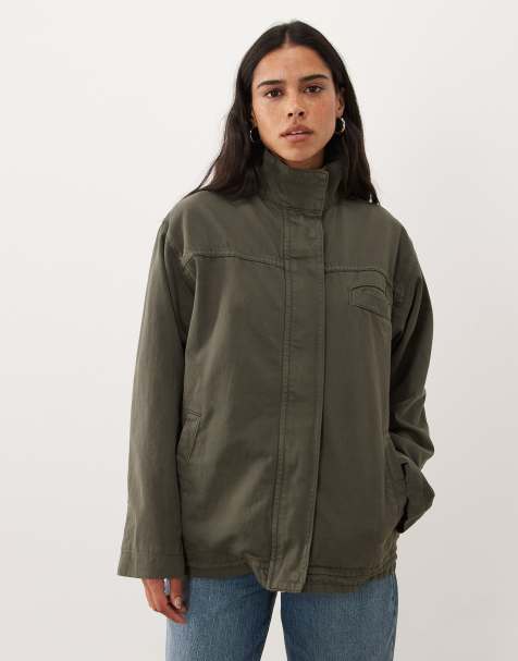 ASOS DESIGN veste en jean à col cheminée kaki - view 1